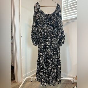 Floral Black and White Women's Dress